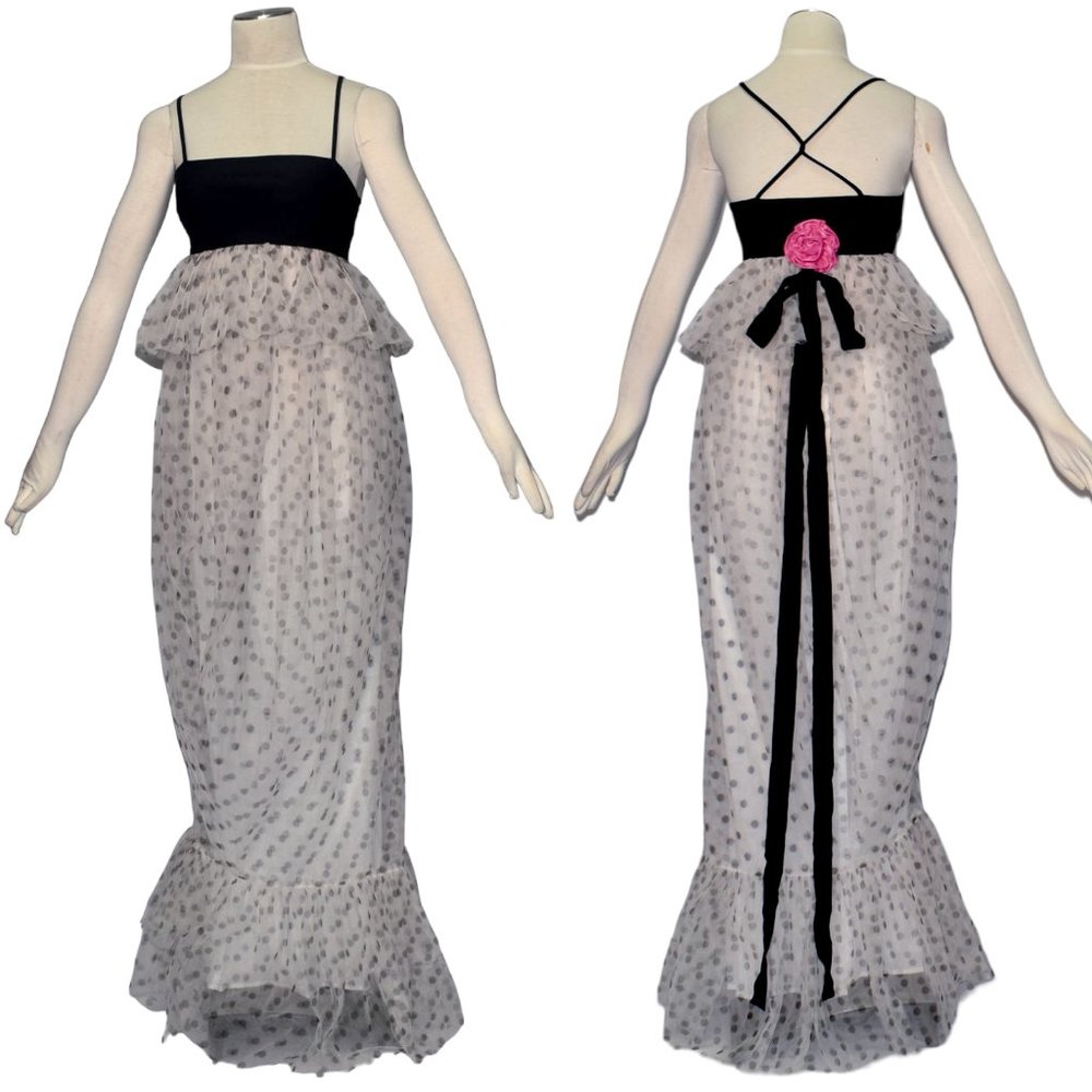 Staud Petunia Polka Dotted Tulle Maxi Peplum Party Dress Barbiecore 2 XS